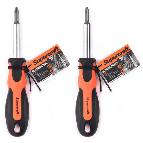 2PK Supercraft Full Size Screwdriver With Interchangable Heads 6 In 1 