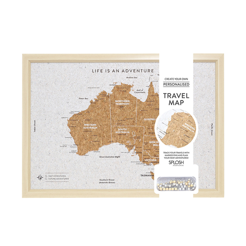 Splosh 53.5cm Travel Australia Framed Cork Board Map w/ Hook Small