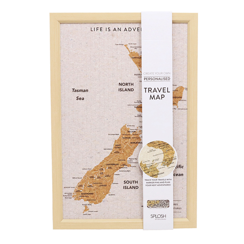 Splosh Travel Board New Zealand Map Desk Décor Board Small 53.5cm