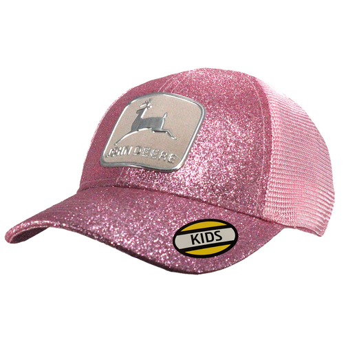 John Deere Toddler-Vintage Logo Glitter Mesh Trucker Cap-Pink