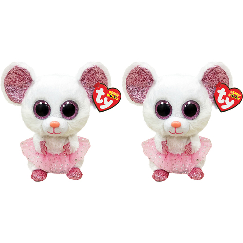 2PK TY Beanie Boos Nina - White Ballerina Mouse Medium Kids/Childrens Plush Toy 3y+