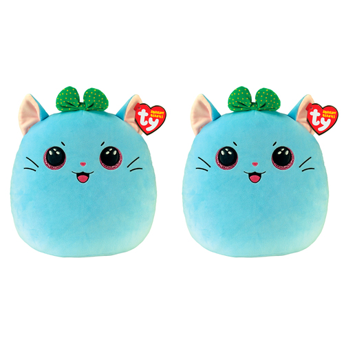 2PK TY Squishy Beanies Kirra - Cat With Bow Squish 35cm Kids/Childrens Plush Toy 3y+