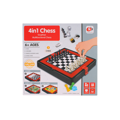 Toys For Fun 4-in-1 Game Set Chess Checkers/Flying Chess/Snake & Ladders 6+