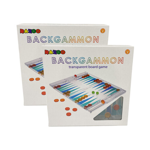 2x 34Pce Razoo Backgammon Tranparent Board Game Play Toy Set 26x26cm 3+