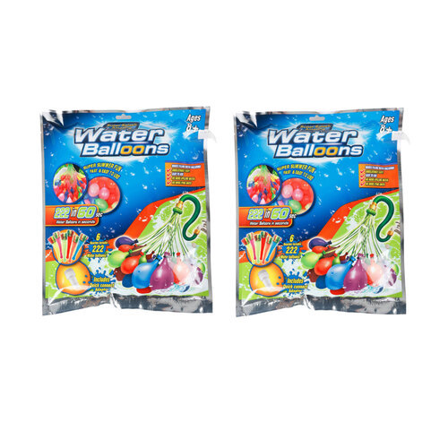 2x 222Pce Razoo Water Balloons In Bunch With Connector Assorted Colours 32x36cm 8y+ 8+