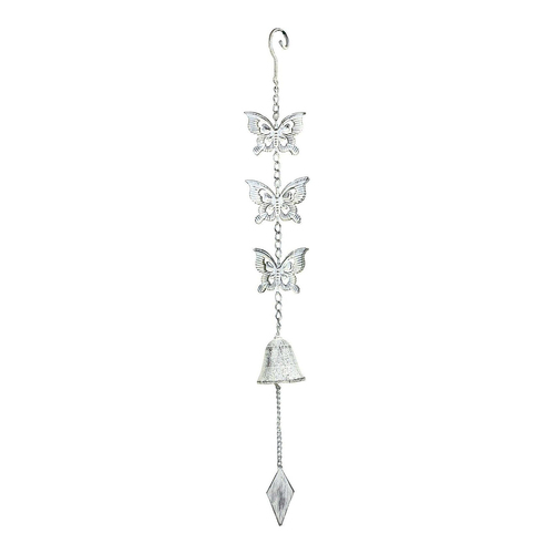 LVD Hanging 75cm Metal 3-Butterfly Bell Garden Ornament - Silver