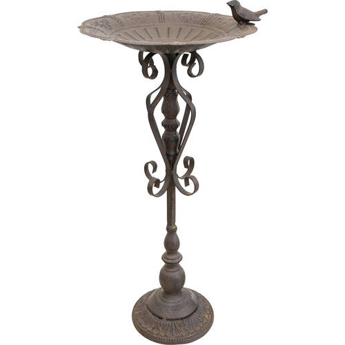 LVD Metal Standing Bird Bath Feeder Home Decor 30x35cm - Brown