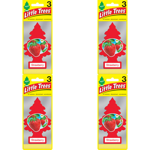 4PK Little Tree 3 Pack Strawberry Car Air Freshener Long-Lasting Scent 12x4cm