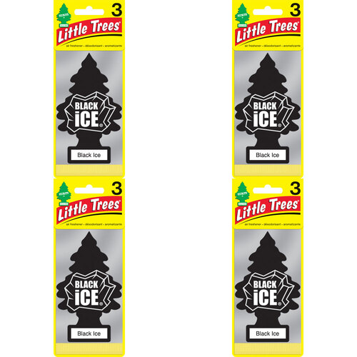 4PK Little Tree 3 Pack Black Ice Car Air Freshener Long-Lasting Scent 12x4cm