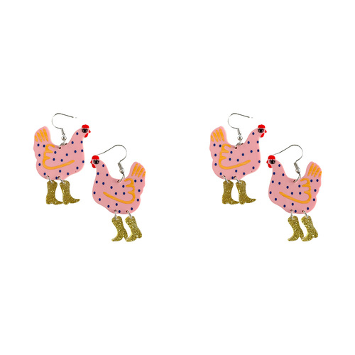 2PK Urban Pop Cowgirl Chicken Acrylic Earrings Pink and Gold