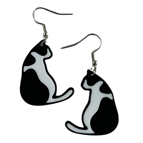 Urban Pop Simple Cat Acrylic Earrings Black and White