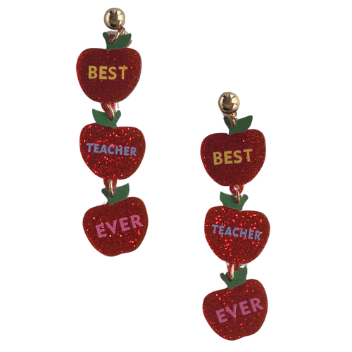 Urban Pop Best Teacher Ever on Sparkling Apples Earrings Red