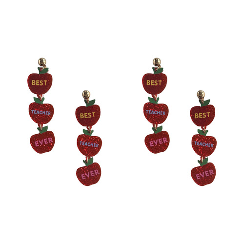 2PK Urban Pop Best Teacher Ever on Sparkling Apples Earrings Red