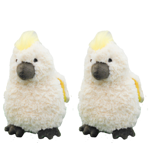 2PK Urban Products Curly 18cm Cockatoo Soft Fabric Animal Plush Toy - White 0M+