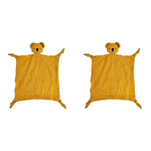 2x Urban Bubsy Koala Cotton Muslin 30x30cm Comforter - Mustard