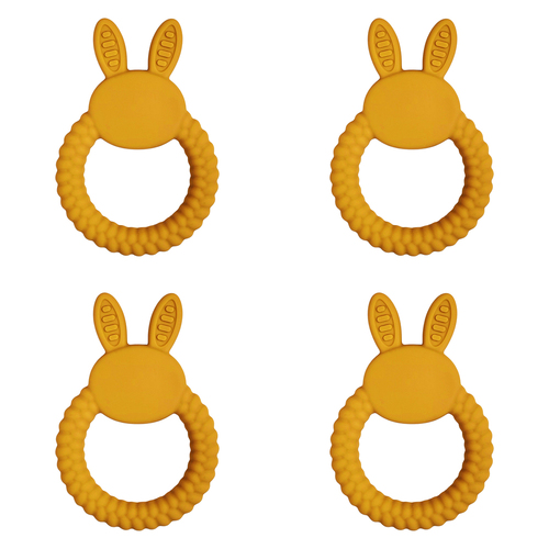 4x Urban Bunny 11cm Silicone Teether Ring Baby/Infant Toy - Mustard