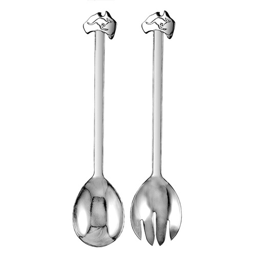 2pc Urban Bush Map of Australia Stainless Steel Salad Servers - Silver