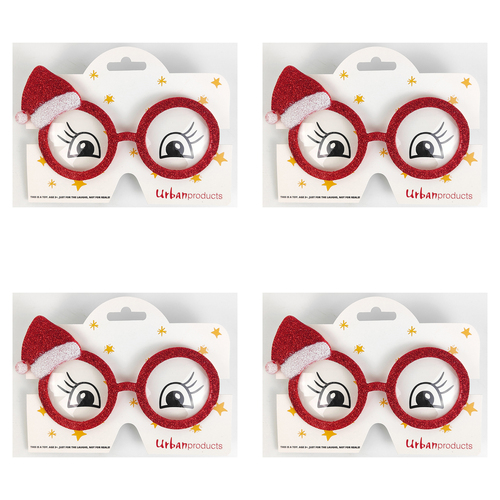 4x Urban 15cm Fabric/Metal Santa Hat Eye Glasses Christmas Costume Kids 3+ Red