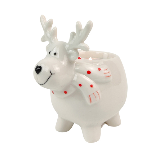 Urban Cute Reindeer 11cm Ceramic Tealight Holder Candle Home Decor - White