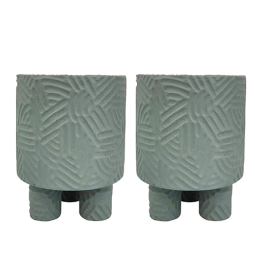 2x Urban Enola 17cm Concrete Medium Planter Pot w/ Legs - Blue