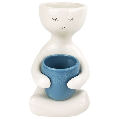 Urban 20cm Ceramic Planter Person Holding a Pot Medium - Blue