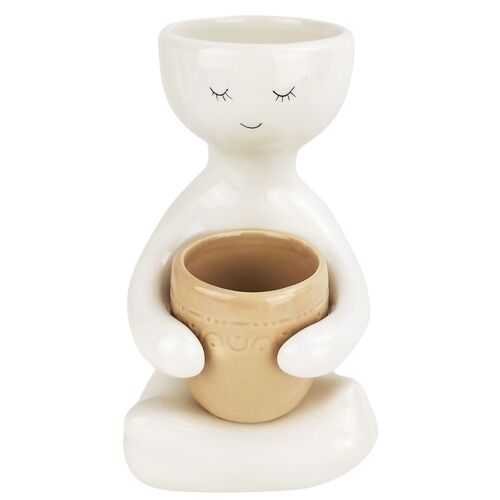 Urban 20cm Ceramic Planter Person Holding a Pot Medium - Beige