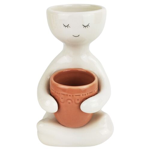 Urban 20cm Ceramic Planter Person Holding a Pot Medium - Rose