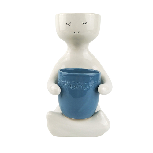 Urban 30cm Ceramic Planter Person Holding a Pot Large - Blue