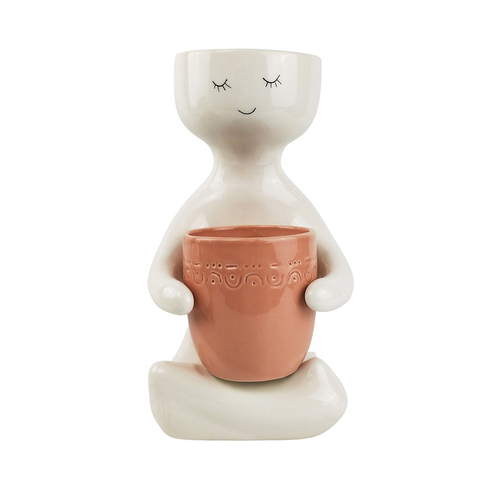 Urban 30cm Ceramic Planter Person Holding a Pot Large - Rose