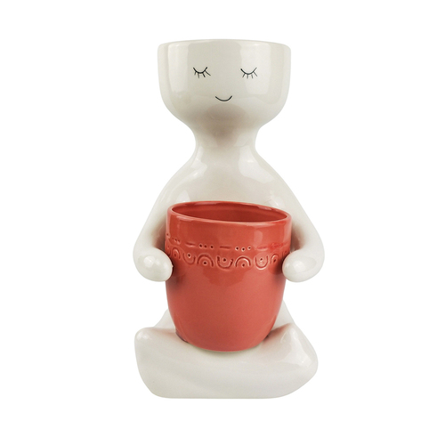 Urban 30cm Ceramic Planter Person Holding a Pot Large - Berry