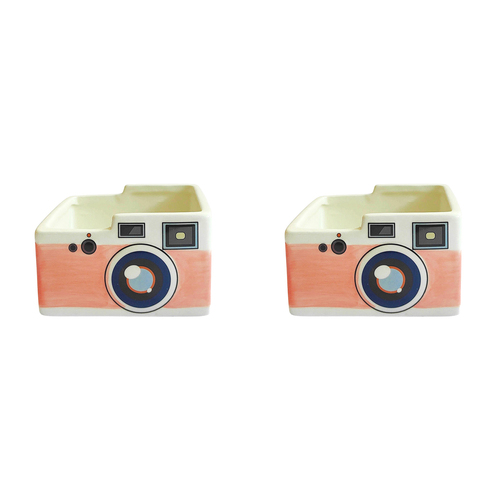 2x Urban 10cm Retro Camera Ceramic Planter Garden Plant Pot - Pink