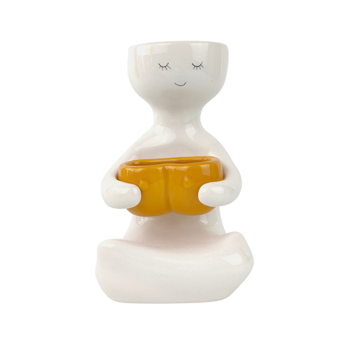 Urban 20cm Kinky Lady Person Holding Pot Ceramic Planter - Mustard