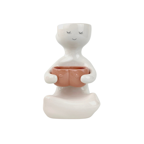 Urban 20cm Kinky Lady Person Holding Pot Ceramic Planter - Rose