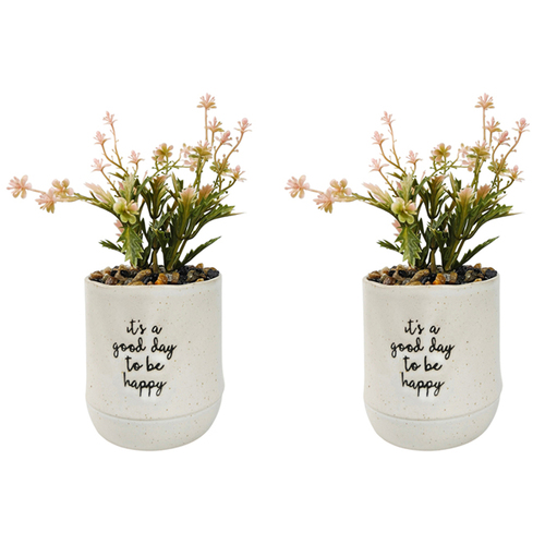 2x Urban Positivity Quote 15cm Artificial Plant Its A Good Day To Be Happy