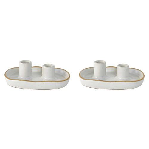 2x Urban 5cm Ceramic Double Tapered Candle Holder - White