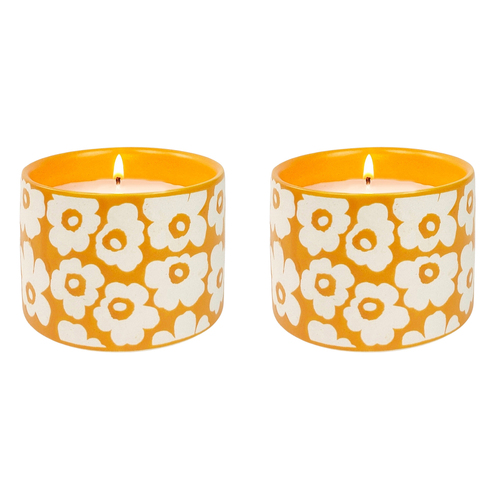 2x Urban Retro Floral 9cm Vanilla Scented Wax Candle - Orange