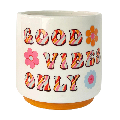 Urban 13cm Retro Floral Good Vibes Only Ceramic Planter Garden Pot