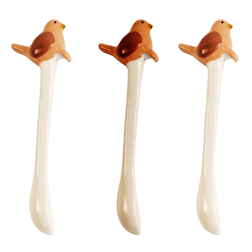 3x Urban Bird 12cm Ceramic Hanging Spoon For Mug - White/Blue