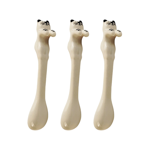 3x Urban 12cm Cat Ceramic Hanging Spoon For Mug - White