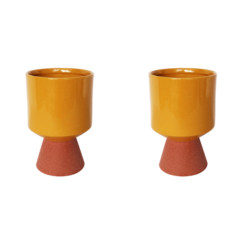 2x Urban Brynn 20cm Ceramic Tall Planter Pot Medium - Mustard/Terracotta