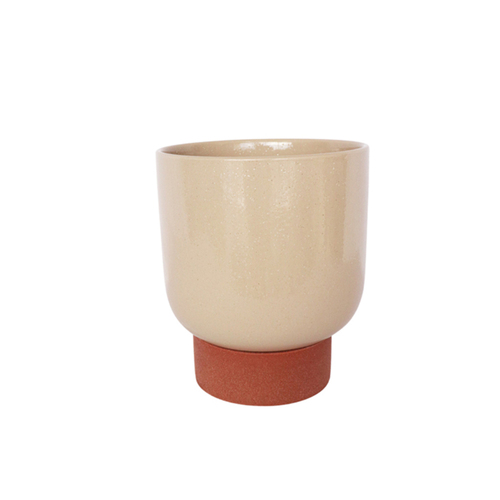 Urban Prim Tall 24cm Ceramic Planter w/ Saucer Large - White/Terracotta