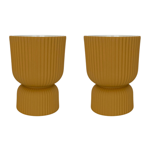 2x Urban Brooklyn Abstract 20cm Ceramic Planter Pot Large - Mustard