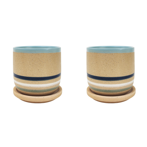 2x Urban Eloise 12cm Ceramic Planter w/ Saucer Small - Sky/Sand