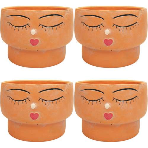 4x Urban Face Squat 12.5cm Concrete Planter Pot Large - Terracotta