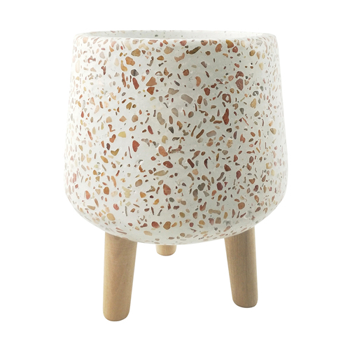 Urban 20cm Terrazzo Planter w/ Legs Garden Pot - Orange/Pink