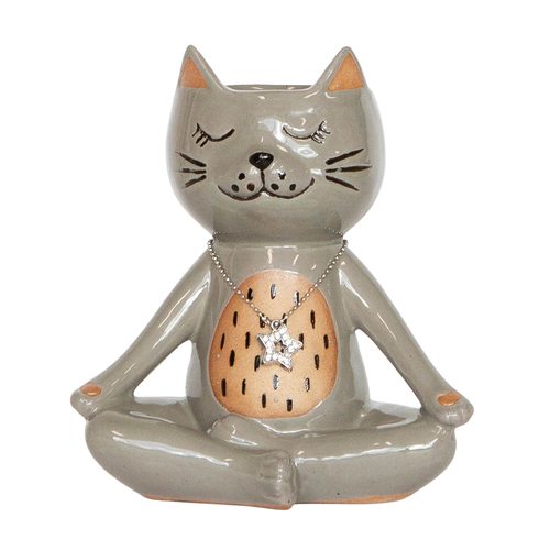 Urban Quirky Kitty 16cm Ceramic Vase Medium - Grey/Sand