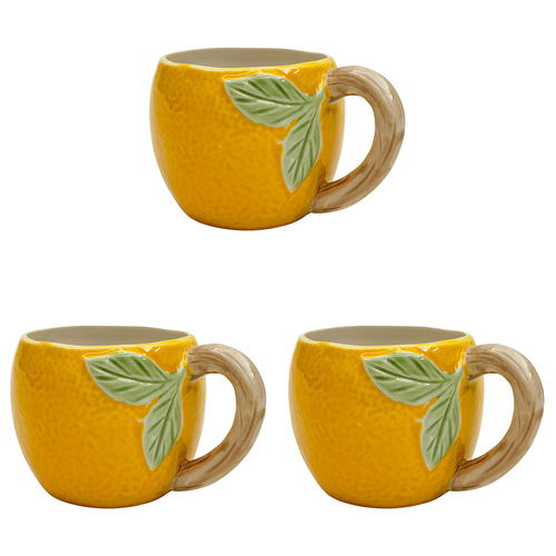 3PK Urban Lemon Mug Yellow 10cm Home Kitchen Decor Drinkware