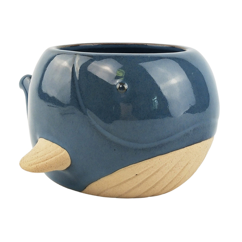 Urban Whale 9cm Ceramic Planter Ornament Display Pot Large - Blue