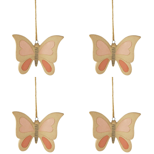 4x Urban 9.5cm Butterfly Ceramic Garden Hanging Charm - Pink