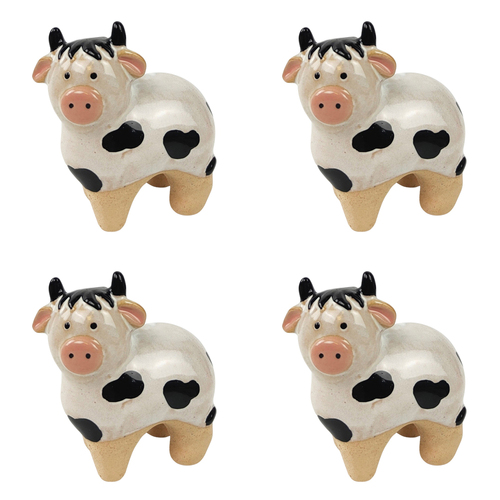 4x Urban 8cm Ceramic Cow Pot Hanger Figurine Decor - Sand/Black